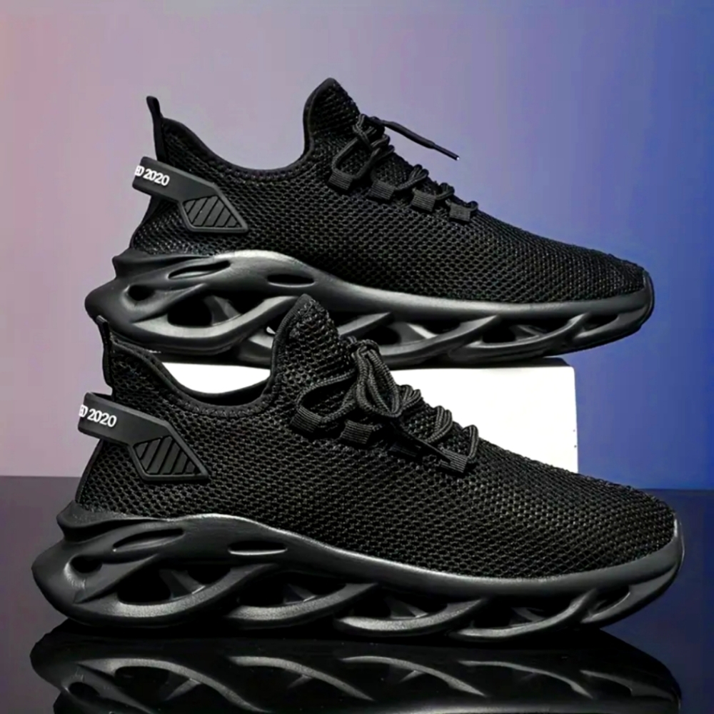 Plus Size Men's Trendy Solid Woven Knit Breathable Blade Type Sneakers